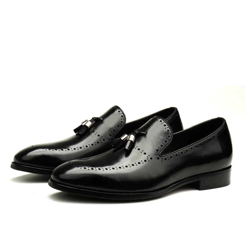 Large Size EUR45 Black Casual Business Shoes Genuine Leather Wedding Shoes Mens Prom Shoes With Tassle