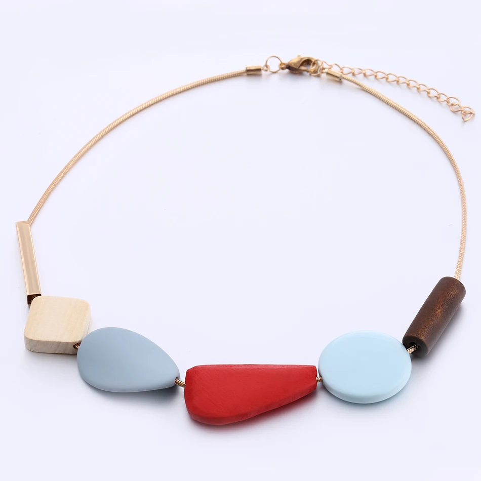 Colorful Resin Beads Statement Necklace Women\'s Multicolor Wood Necklaces & Pendants for Women New Arrival Fashion Jewelry MX029