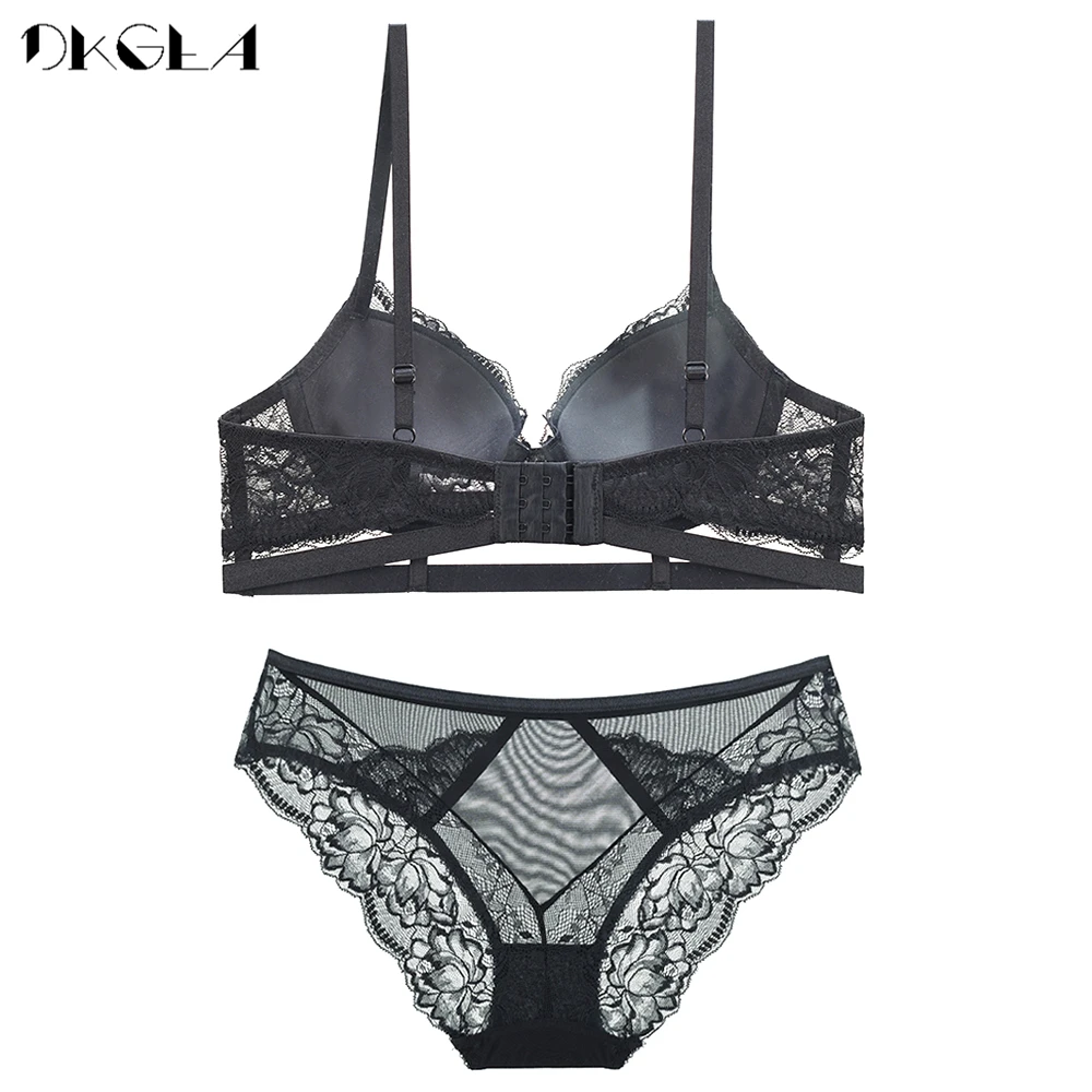 Black Embroidery Sexy Underwear Women Sets Thick Deep V Gather Brassiere Plus Size  C D Cup Lingerie Push Up Bra Set Lace White