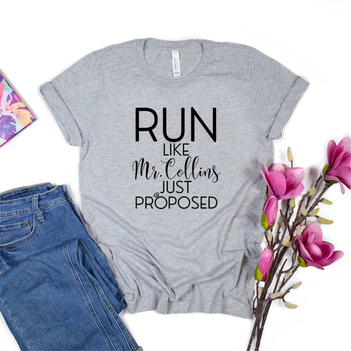 Run Like Mr. Collins Just Proposed Short Sleeve T-shirt Pride and Prejudice Shirt Jane Austen Tshirt Book Lover Gift Unisex Tees