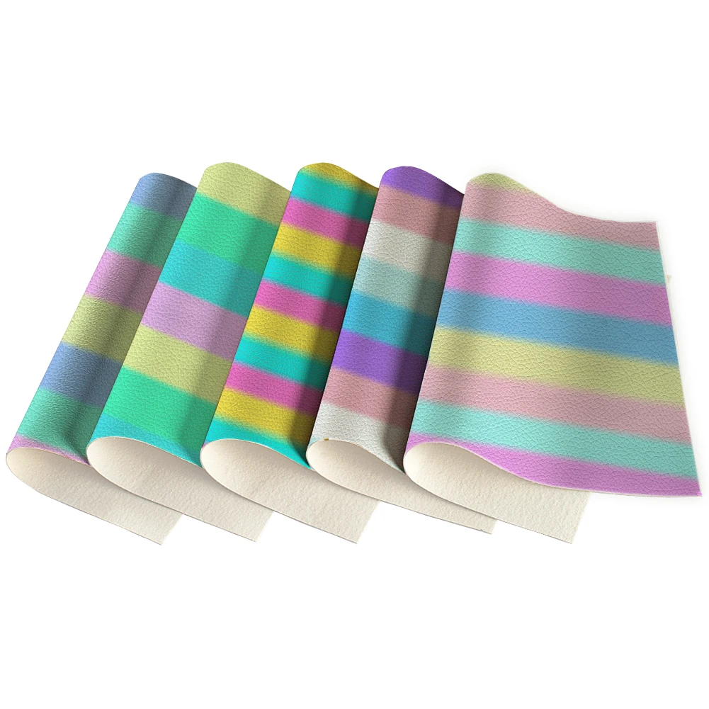 Litchi Pattern Printed Artificial Leather Fabric Sheet Rainbow For Hair Bows Earrings Pouches Bags Making 30X136CM