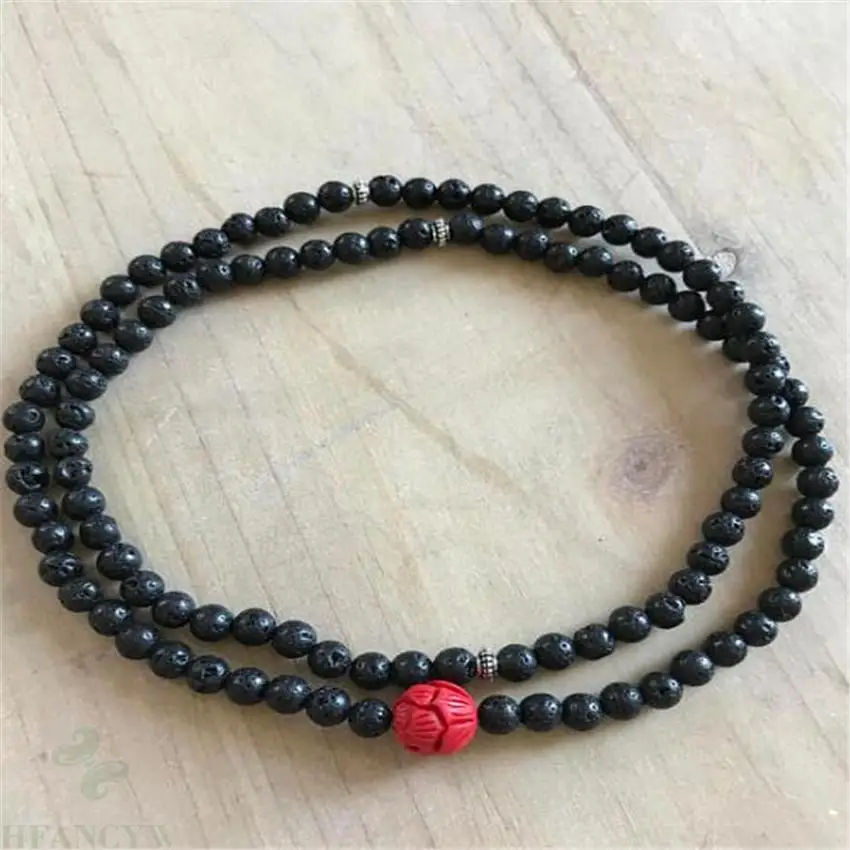 6MM 108 volcanics Stone cinnabar Gemstone Mala Bracelet Bless Sutra Ruyi mala yoga Hot Unisex pray Buddhist Healing Prayer Men