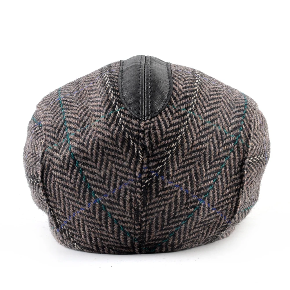 Vintage Berets Men Fashion Striped Peaked Caps Leather Stitching Boina Hats Men's Wool Newboy Caps Autumn Winter Flat Visor Cap