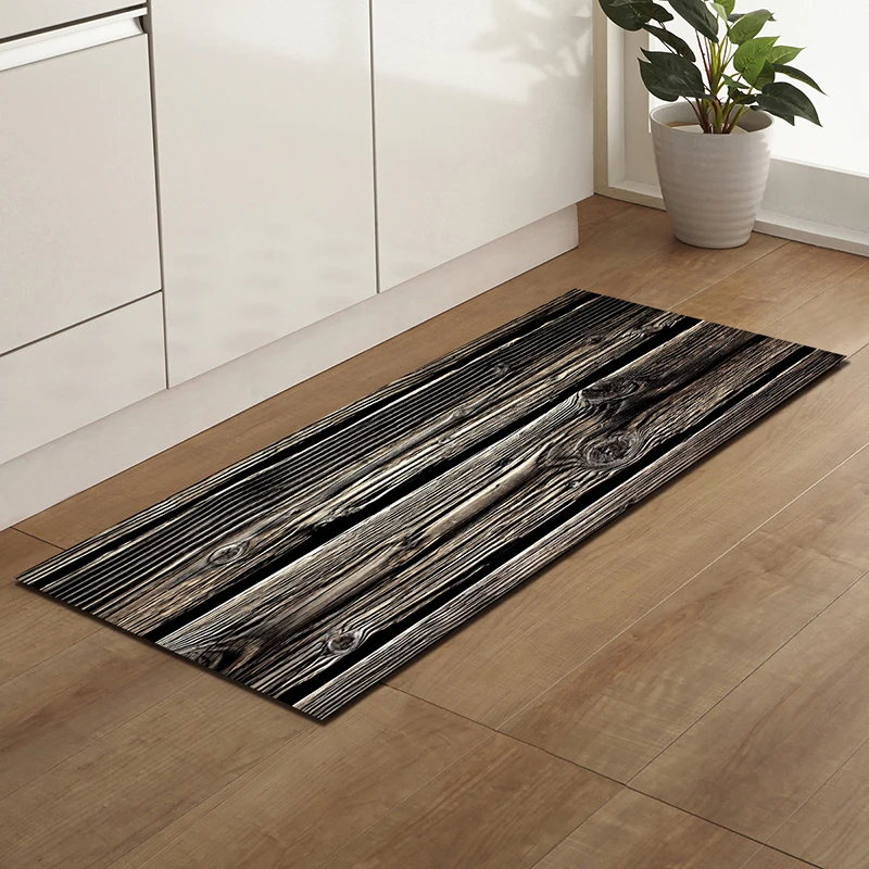 Long Kitchen Mat Bedroom Entrance Doormat Home Hallway Floor Decoration Living Room Carpet Wood grain Bathroom Anti-Slip Rug