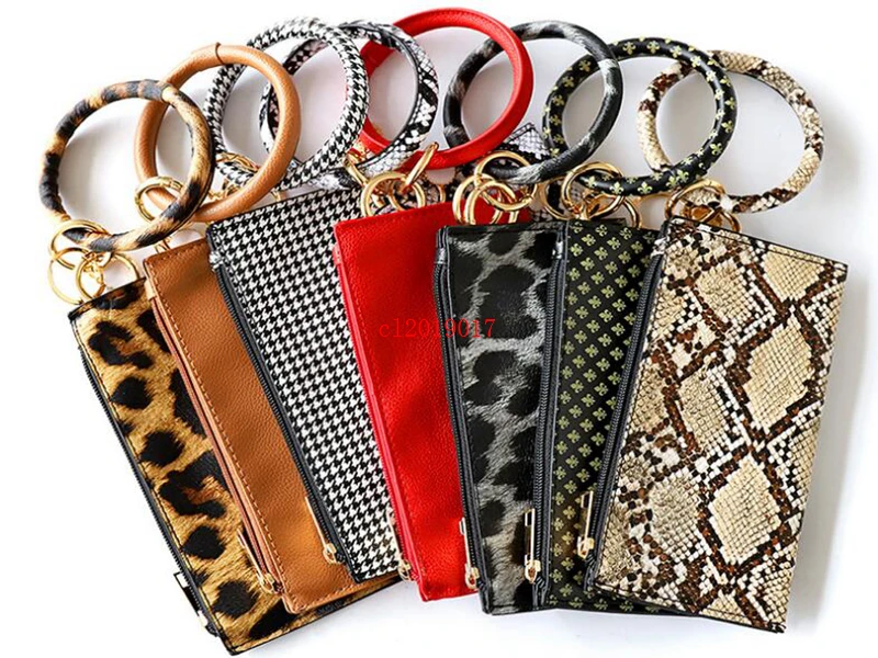 11style PU Bracelet Keychain Leather Wrist Key Ring Handbag Leopard Bracelets Pendant Purse Lady Clutch Bag Hand Carry Bags Jewe