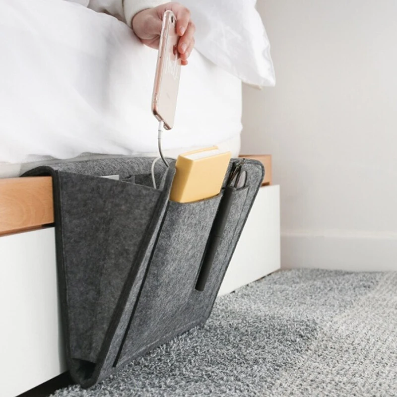 Felt Bedside Storage Bag Pouch Bed Desk Bag Sofa TV Remote Control Hanging Caddy Couch Storage Organizer Bed Holder Pockets