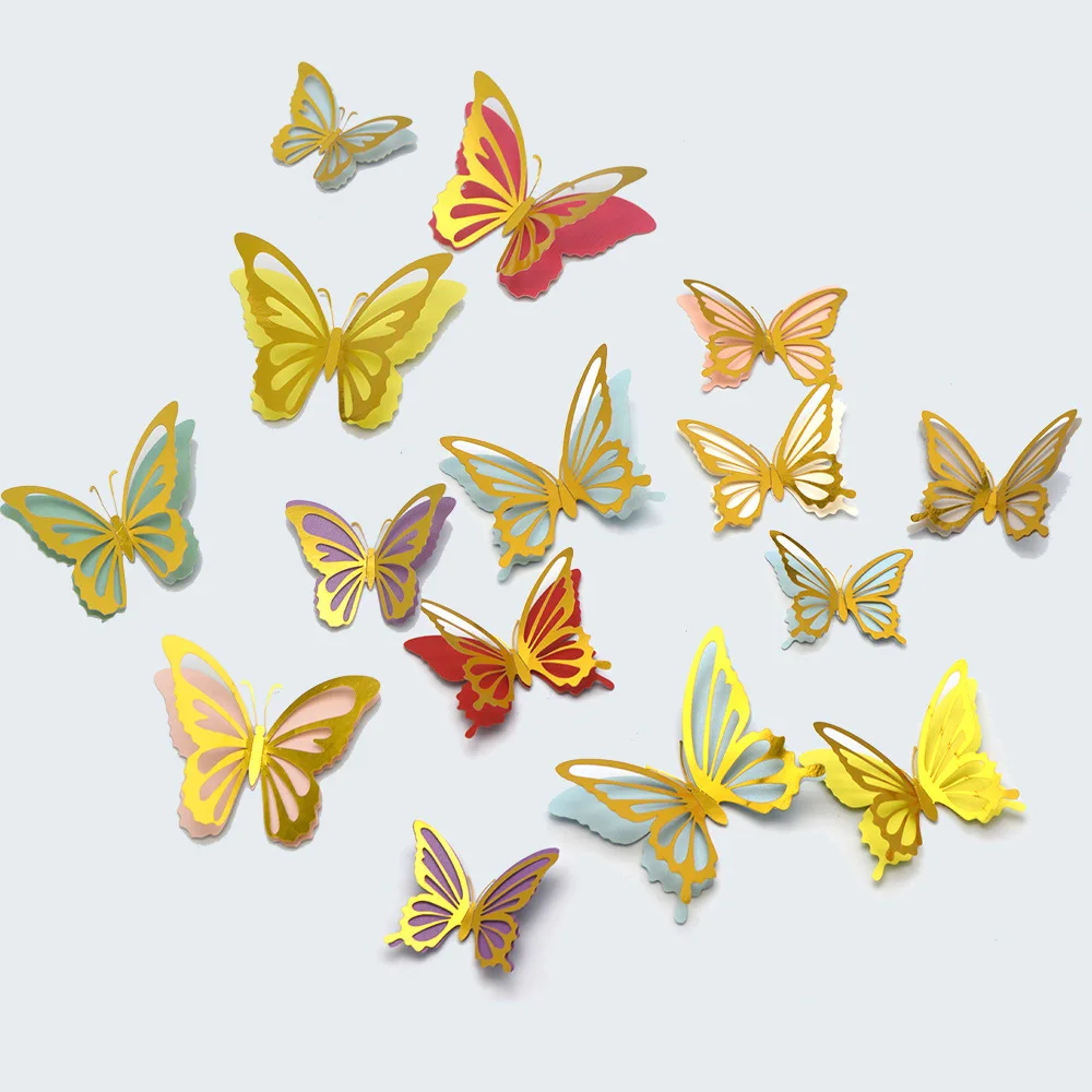 24pcs Double Layer Butterfly Stickers 3D Home Decor Butterflies Wall Sticker for Balloons Wedding Baby Shower Party Decoration