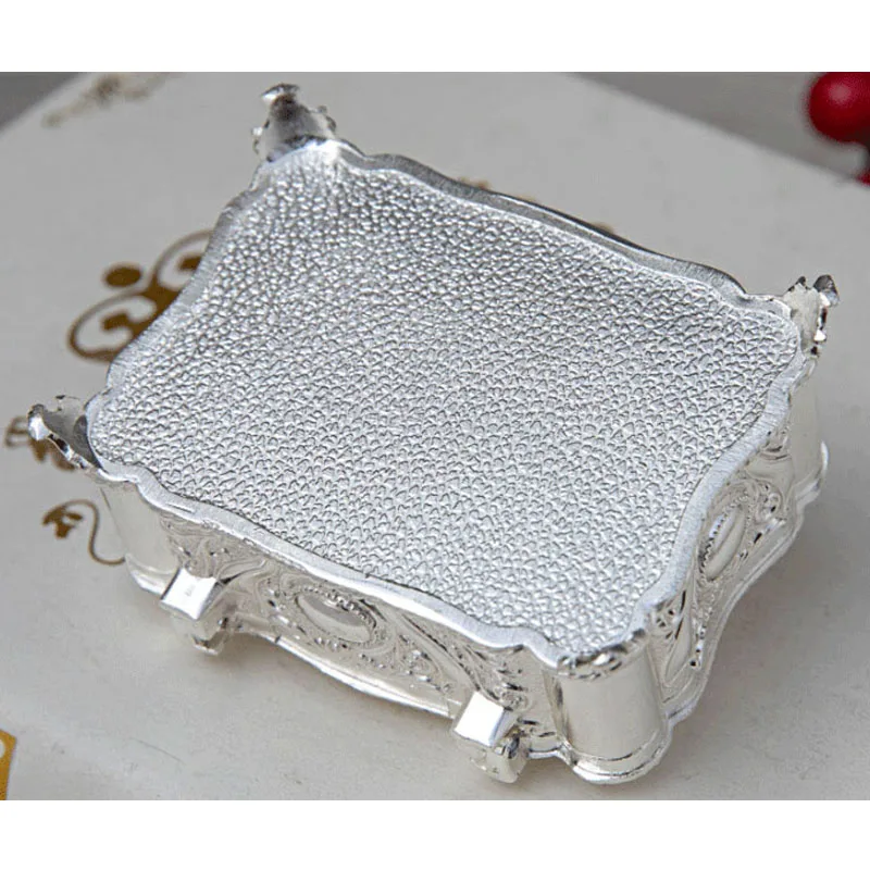 Retro Trinket Box Treasure Jewelry Box Antique zinc alloy silver color square small Rectangle Box Case for Girl Women