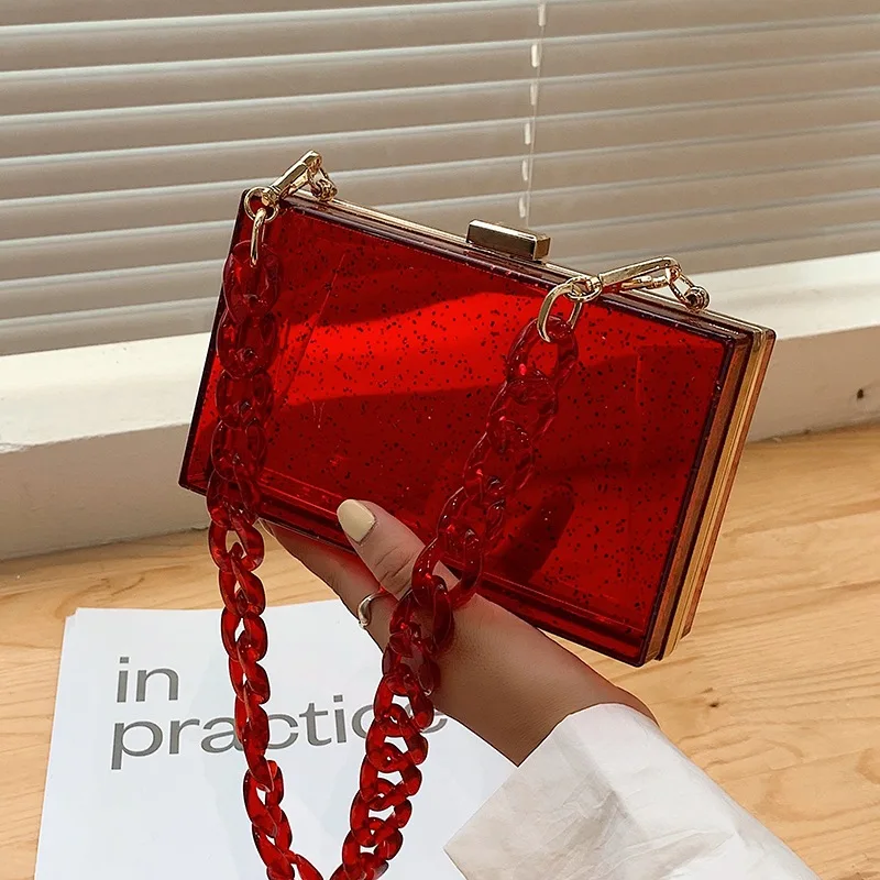 Colorful Acrylic Clutch Bag For Lady Evening Party Glitter Evening Clutch Bags With Thick Chain Female Travel Handbag And Purse