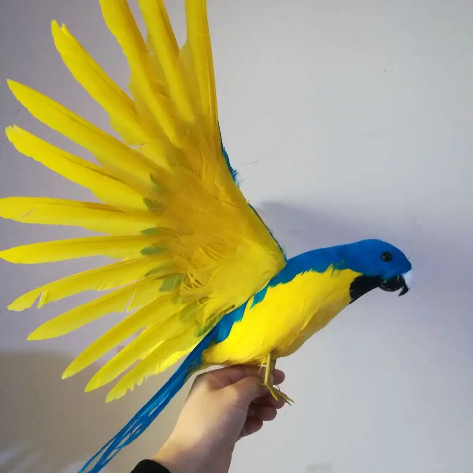 real life toy yellow-blue parrot 42x60cm,Handmade model,foam&feathers spreading wings parrot ,garden decoration toy b0774