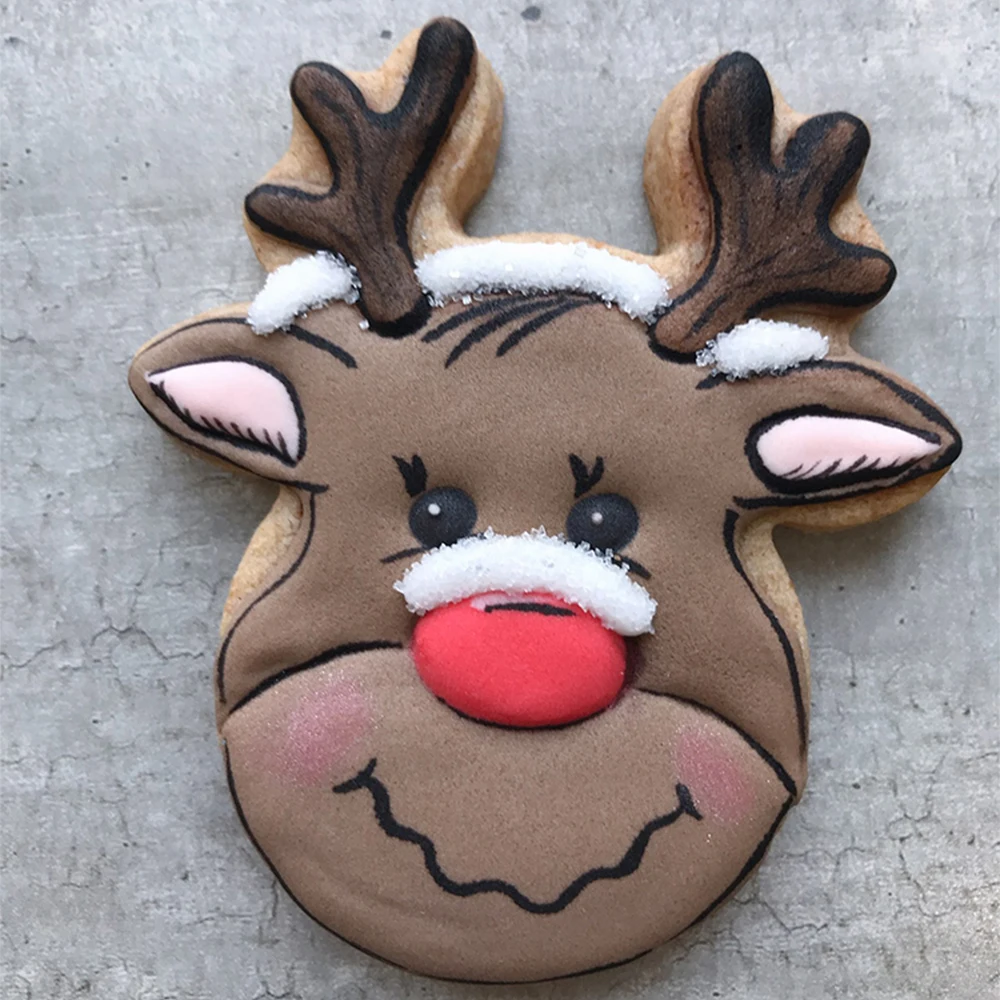 KENIAO Christmas Deer Head Cookie Cutter - 10.2 x 8.6 CM - Winter Biscuit Fondant Bread Sandwich Mold - Stainless Steel