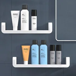 Bathroom White Storage Racks Shelf Organizer Self-Adhesive Shower Towel  Holder Shampoo Wall-Mounted Stand Bracket 17/32/47cm