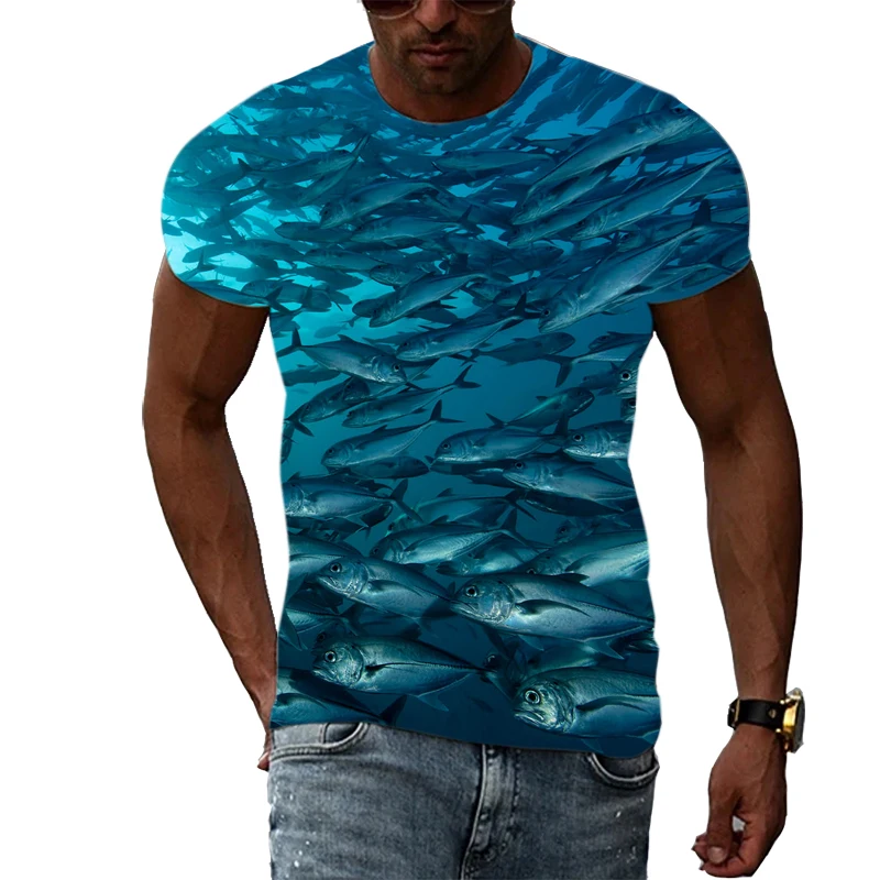 Summer Fashion Sea Fish graphic t shirts Men Casual Trend Print T-shirt The underwater world Pattern short sleeve t-shirts Top