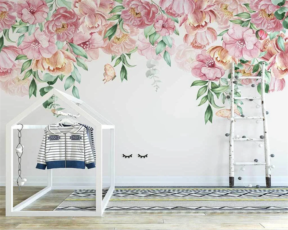 beibehang Customize Nordic hand-painted romantic papier peint rose flower American pastoral style indoor background wallpaper