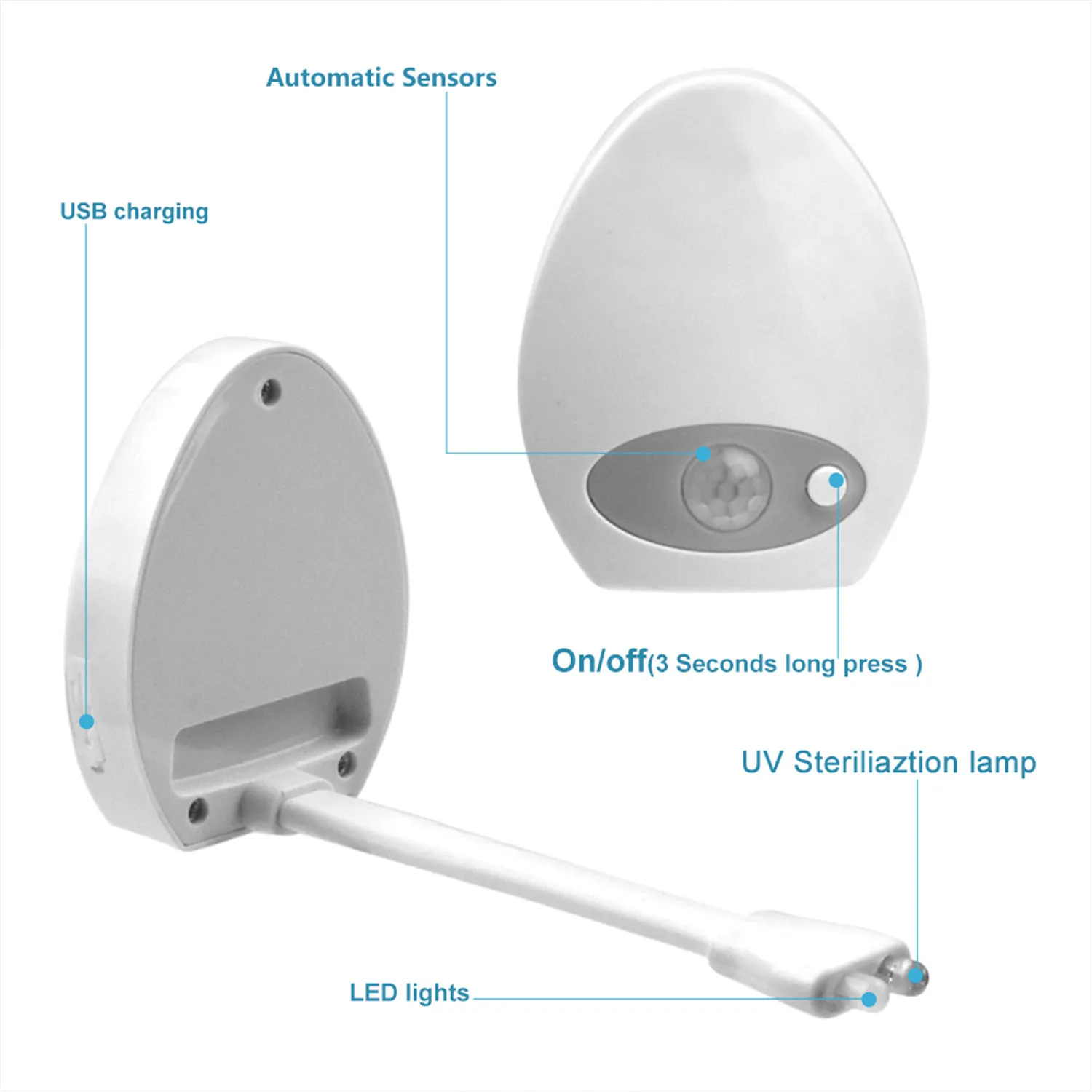 Luz nocturna de inodoro con Sensor de movimiento y 16 colores, recargable por USB, impermeable, lámpara de luz nocturna de inodoro con función de