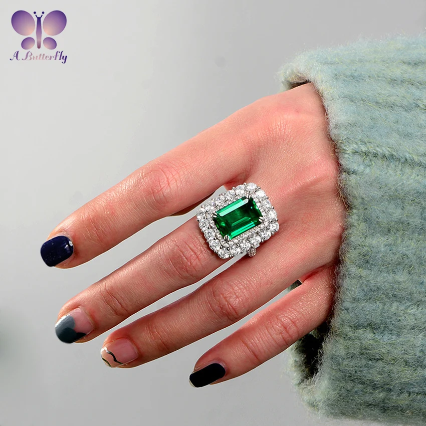 AButterfly 100% 925 Sterling Silver 10x14 MM Emerald Cut High Quality SONA Simulation Diamond Female Ring Luxury Jewelry