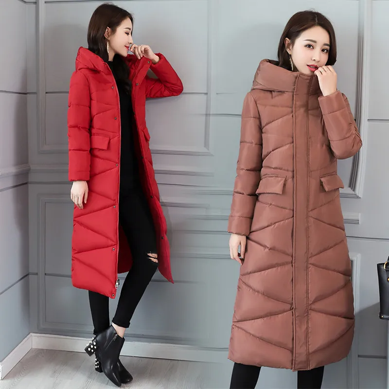 Parkas Mujer Winter Jacket Women Clothes 2019 Korean Padded Casual Long Coat Hooded Ladies Slim Elegant Warm Parka 8876