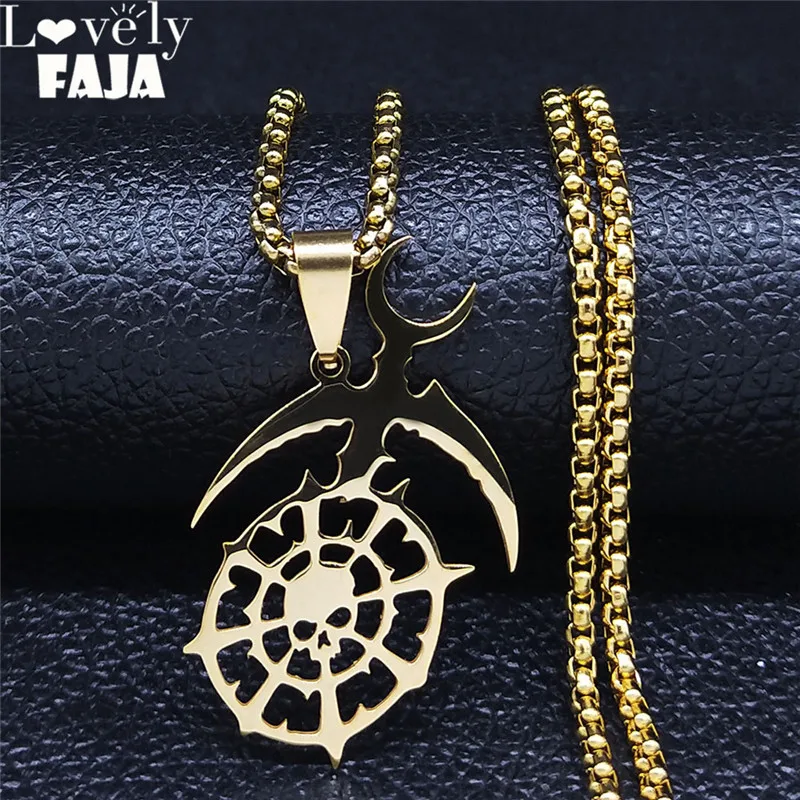 Slaanesh Penda Stainless Steel Long Necklace Gold Color Army Cospley Dark EldarPin Patch Necklace Jewelry N2694S03