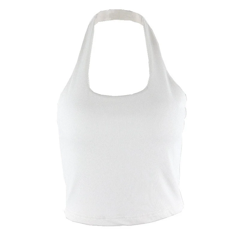 Canotte senza schienale sexy con scollo all'americana bianco per donna Streetwear 2024 Canottiera senza maniche in maglia a costine Top corto Feminino