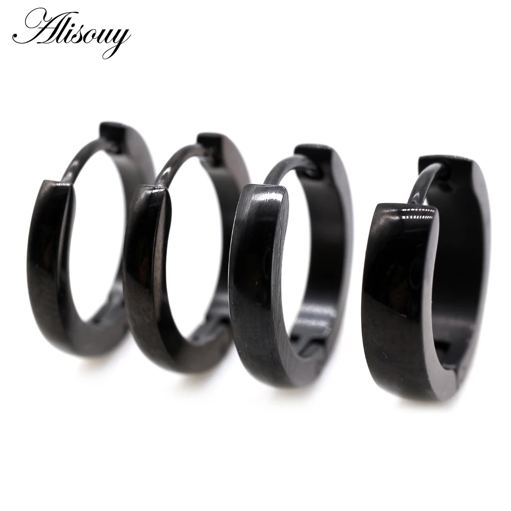 Alisouy 2pcs Small Hoop Earrings Women Men Circle Round Clip Earrings High Polish Stainless Steel Ear Piercing Bijoux Jewelry