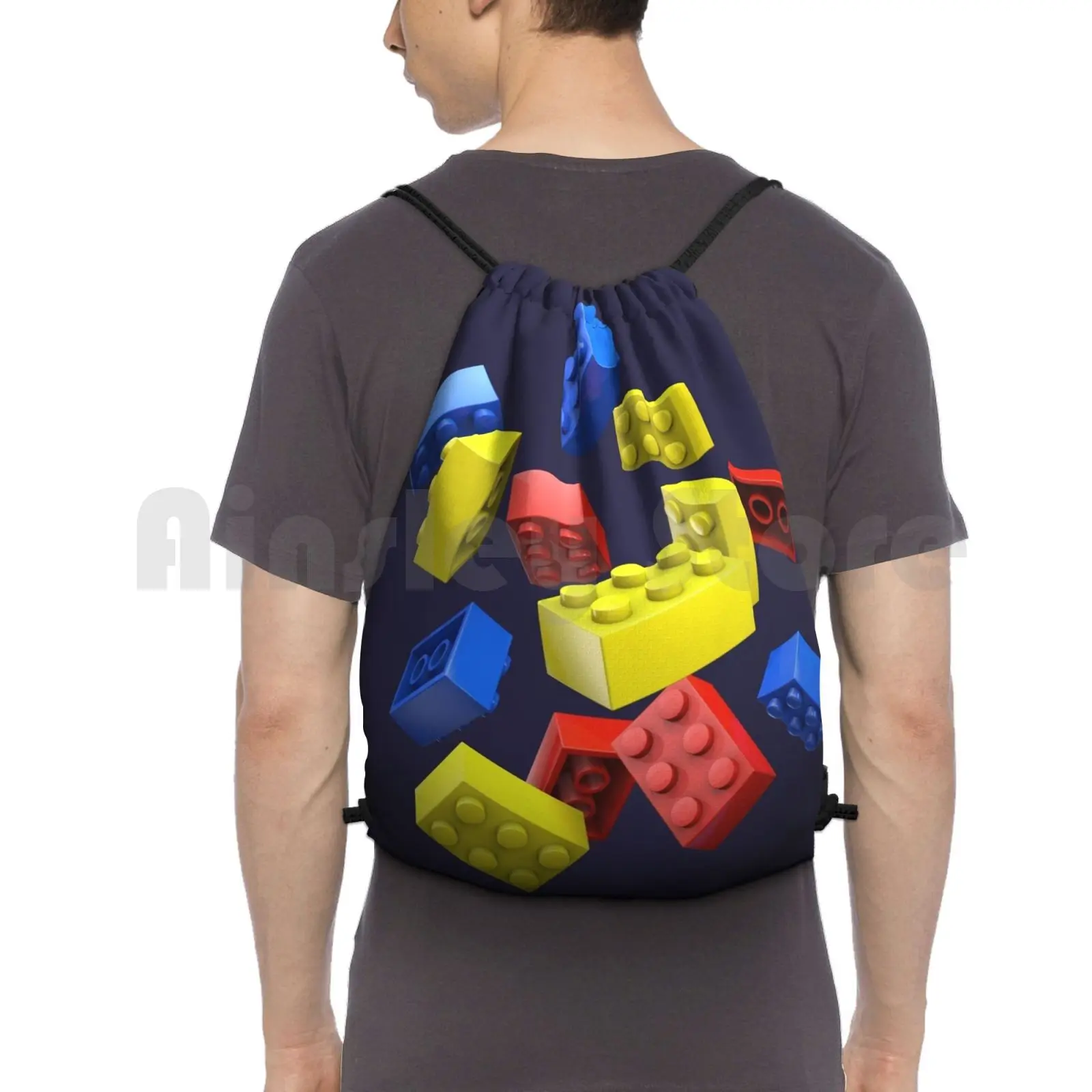 Falling Toy Bricks Backpack Drawstring Bag Riding Climbing Gym Bag  Brick Toy Pop Culture Funny Cool Fun Kids Toys Bricks