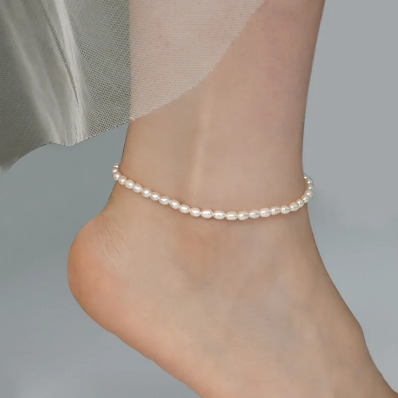 Hot Sale  Baroque Natural Pearl Anklet Freshwater Pearl Elasticity Chain Anklet Beach Jewelry For Women Female Gifts