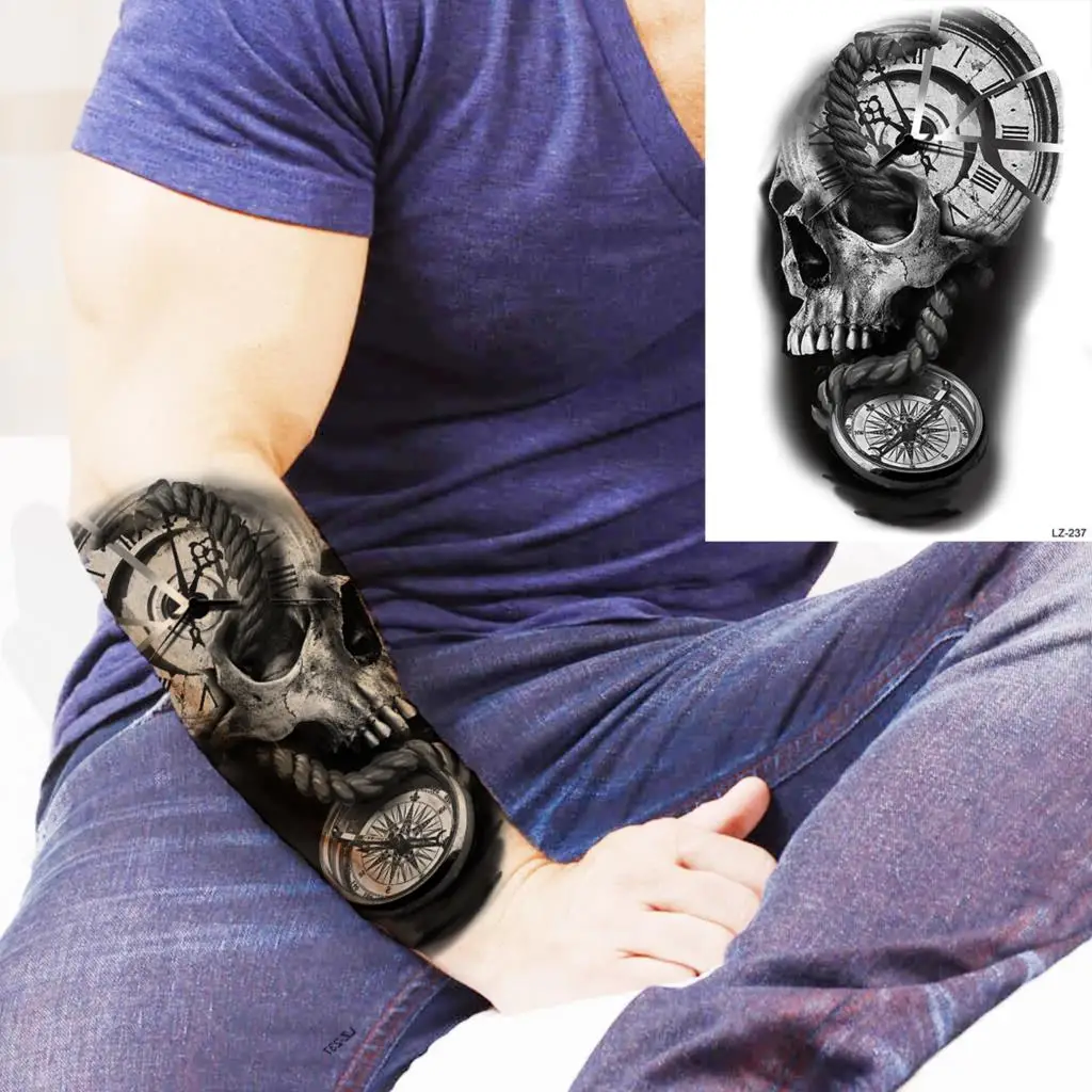 Black Spartan Temporary Tattoos For Men Boys Lion Knight Wolf Skull Compass Tiger Fake Tattoo Sticker Arm Leg Tatoos Waterproof