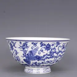 4.7 inch China Blue & White Porcelain Dragon & phoenix Design Bowl