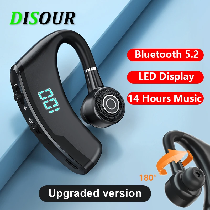 DISOUR V9s Business Earphone With LED Display Noise Cancel Headset With HD Mic Bluetooth 5.2 Ear-Hook Headphone For Smartphones