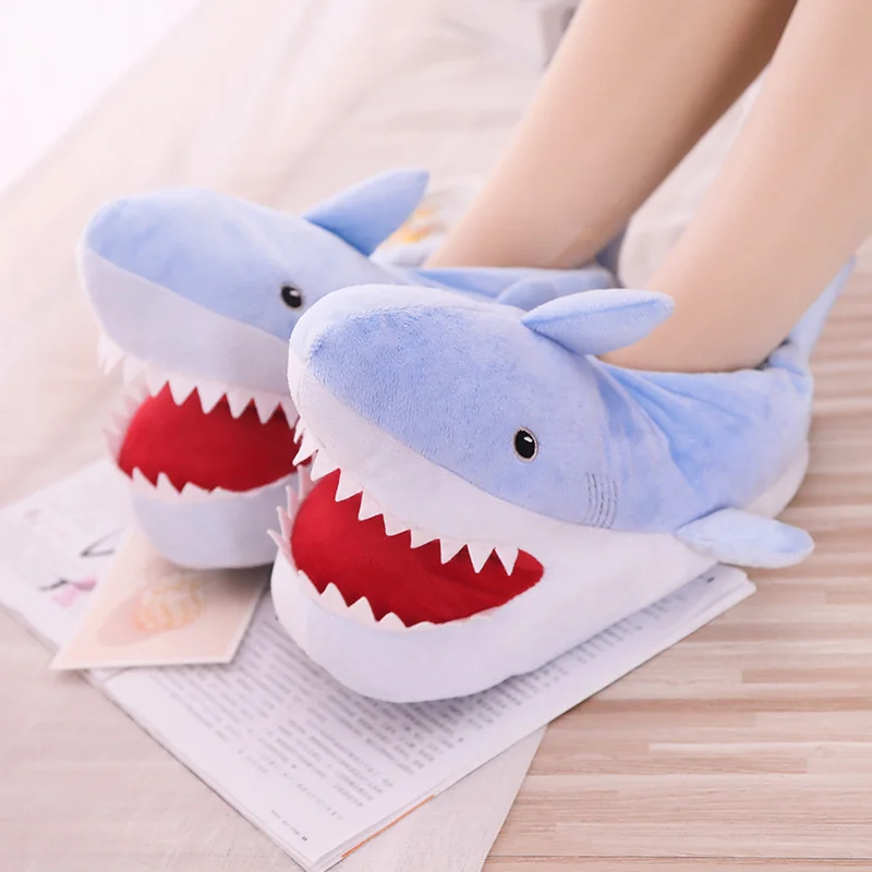 HKSNG Winter Animal Funny Shark Slippers For Men and Women Warm Soft Bottom Home House Indoor Floor Shape Furry Shoes