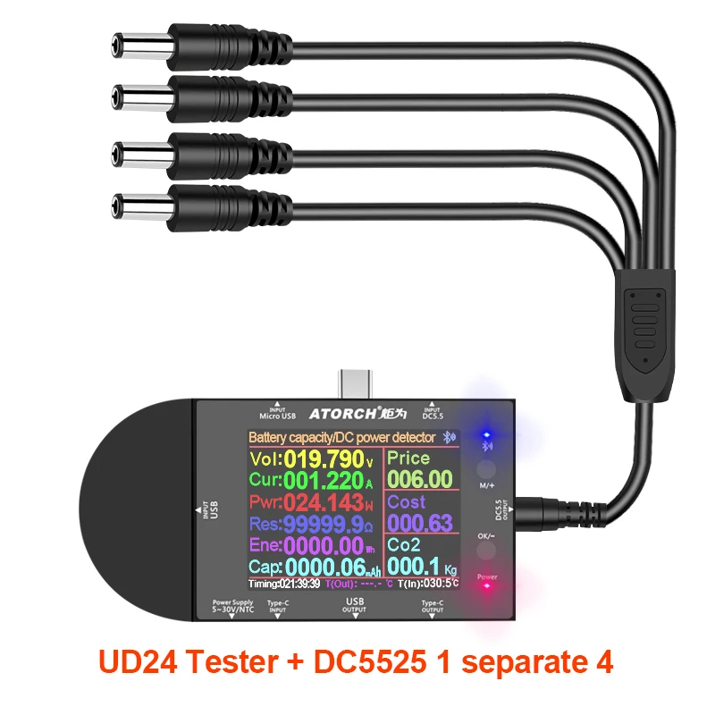 DC5.5 Typ-C USB-Tester Digitales Voltmeter Amperemeter Powerbank Batteriespannungsdetektor Volt-Elektromessgerät + DC-Adapter