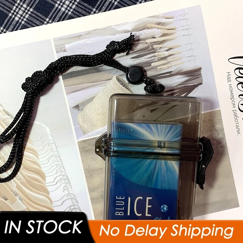 Muiticolor Waterproof Cigarette Case Box with Lanyard Chain Neck-hung Portable Plastic Lipstick Lighter Card Storage Box Holder