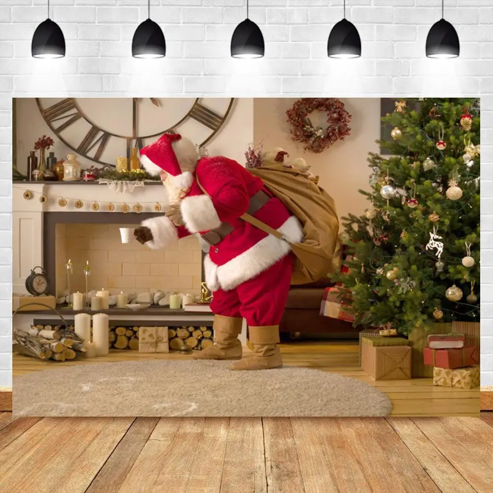 Merry Christmas Festivals Fireplace Santa Clause Gift Carpet Baby Party Portrait Photo Background Photography Backdrops