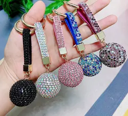 Multicolor Rhinestone Crystal Ball Car Keychain Leather Strap Charm Pendant Key Ring Women Men Car Key Chains Fashion Jewelry