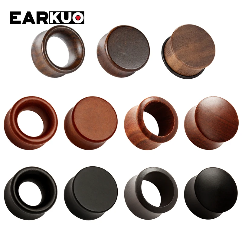 EARKUO High Quality Blank Hollow Flat Ear Wood Piercing Plugs Tunnels Gagues Expanders Body Jewelry Earrings Gift 2PCS 8-30mm