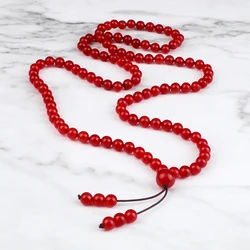 Vintage 108 Mala Beads Necklace Carnelian Red Natural Stone Handmade Knotted Meditation Yoga Jewelry Women Men Lucky Bracelets