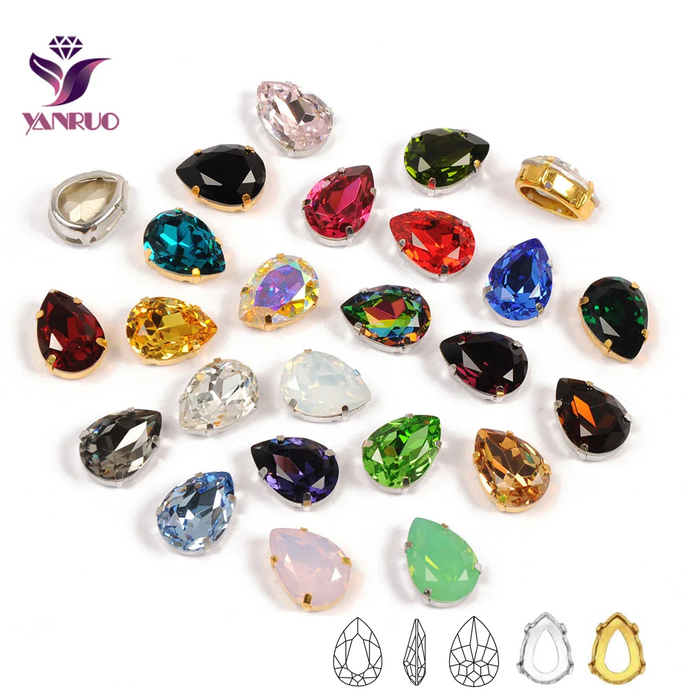 YANRUO Fancy Rhinestones Glass Drop Pear Diamond Stones for Crafts Sewing Ornaments Bright for Accessories