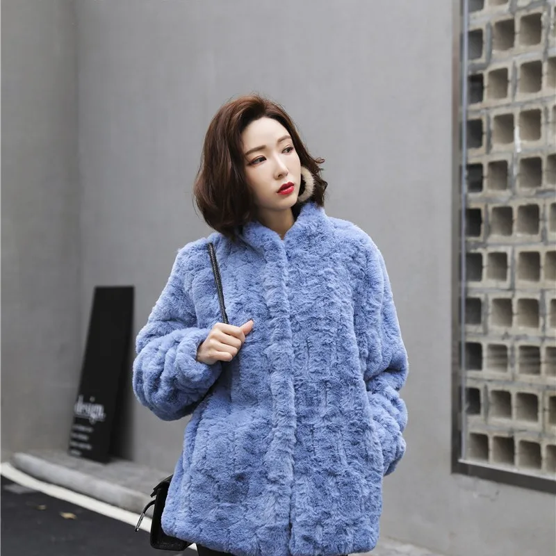 2021 New Fake Fur Imitation Rex Rabbit Fur Coat Medium Long Plush Coat Lantern Sleeve Fluffy Furry Women Loose Casual Fashion