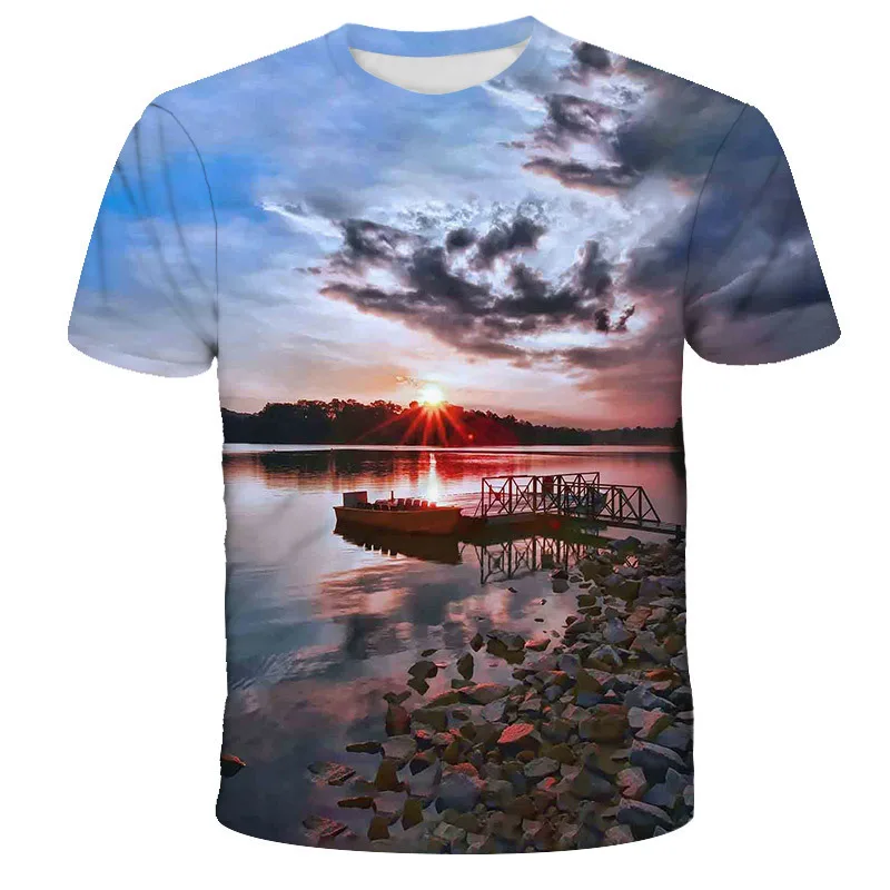 Summer Natural Scenery Pattern Men t-shirt Fashion Interesting landscape graphic t shirts Personality Trend Hip Hop 3D T-shirt