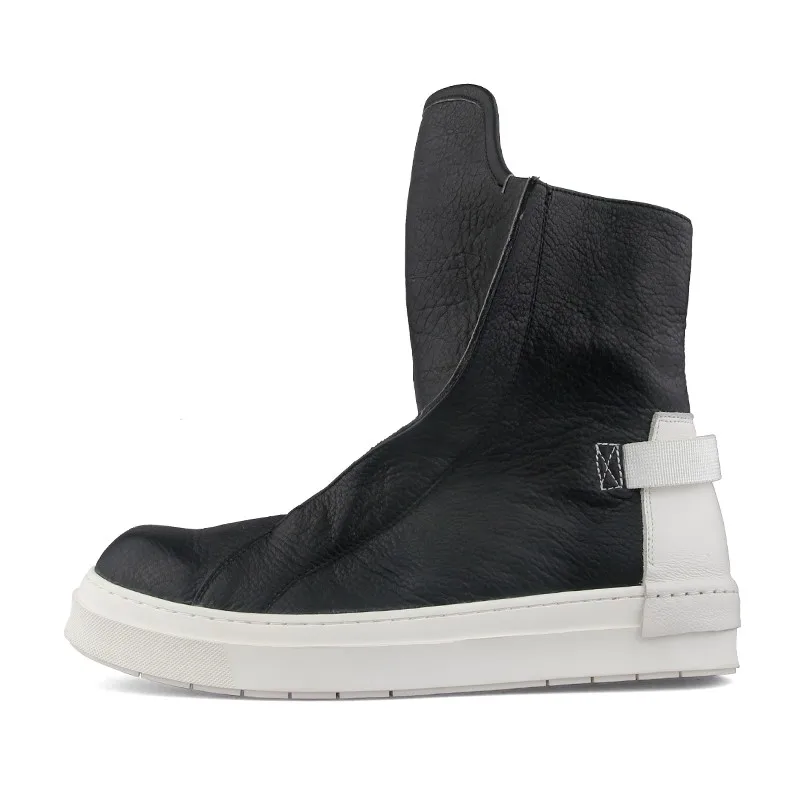 Men High-Top Casual Shoes Designer Slip-On Genuine Leather Platform Boots Winter Black Sneakers Personality Safety Work Boots