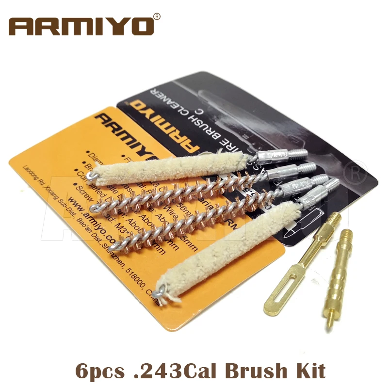 

Armiyo .243Cal 6mm 6pcs/set Gun Brush Kit Barrel Cleaning Cotton Bore Patch Puller Holder Thread 8-32 Hunting Accessories