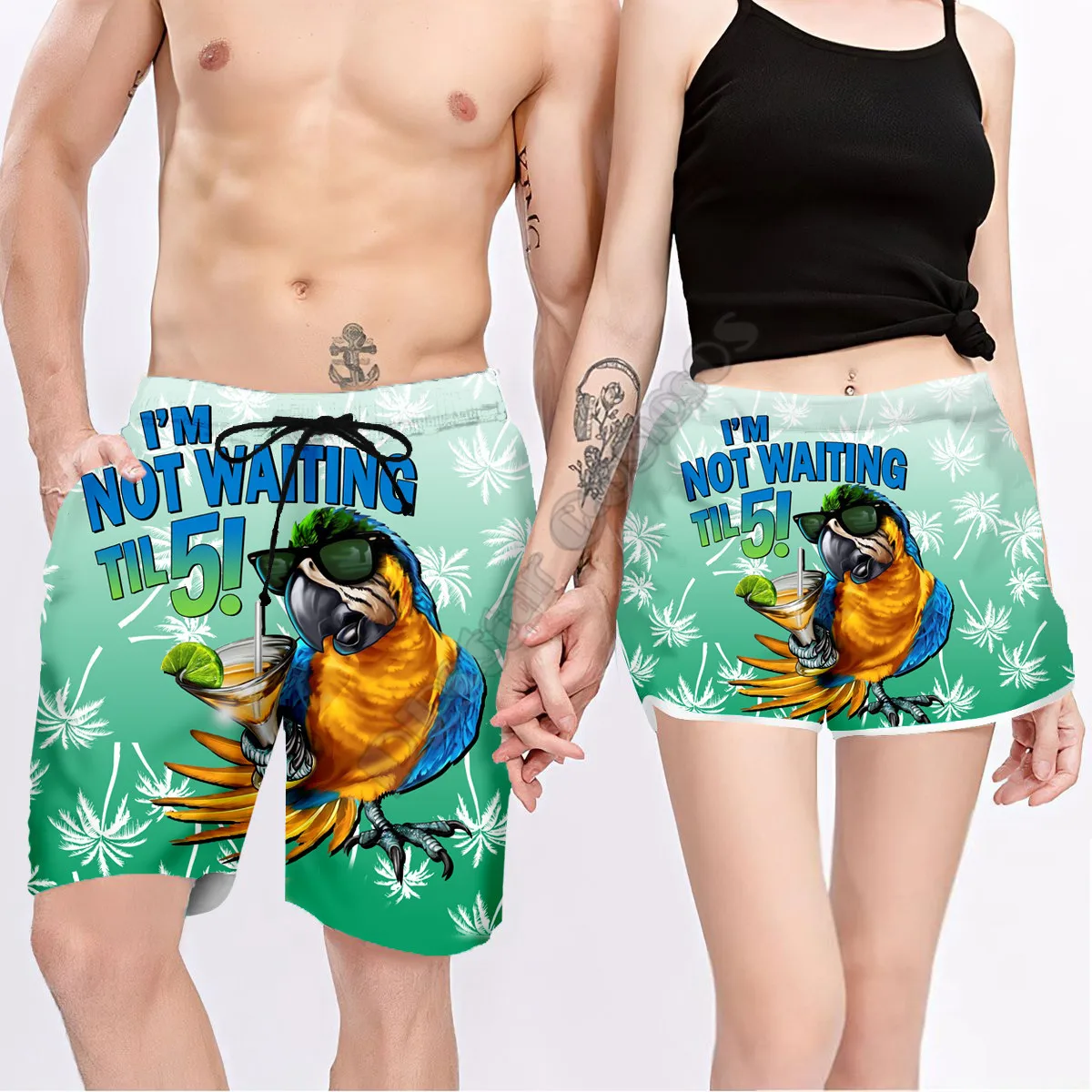 Couple Matching Parrot Shorts 3d Shorts women for men Elastic Waist Shorts Summer Couple Beach Shorts 02