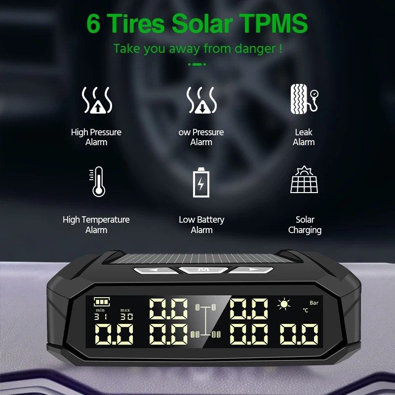 TPMS 6 Sensors 8 Bar USB Solar Auto Wireless Car Alarm Teyes Sensor Electronic Devices Accessories Parking For Cars Systems Kit