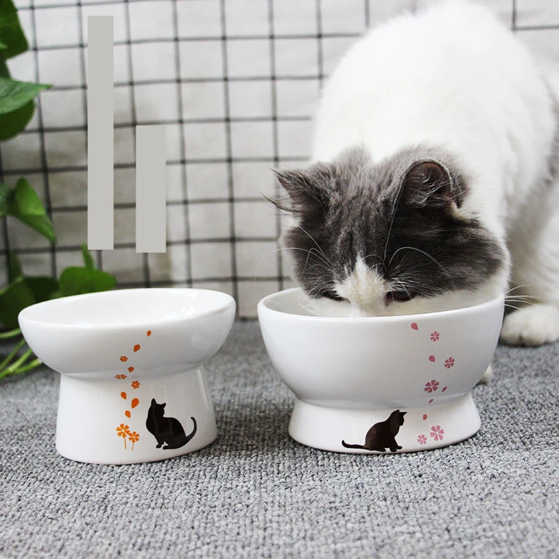 New High Foot Protection Pet Ceramic Bowl for Cats and Dogs Ceramic Pet Bowl for Non-slip Cat Bowl Food Drinking Bowl Feeder