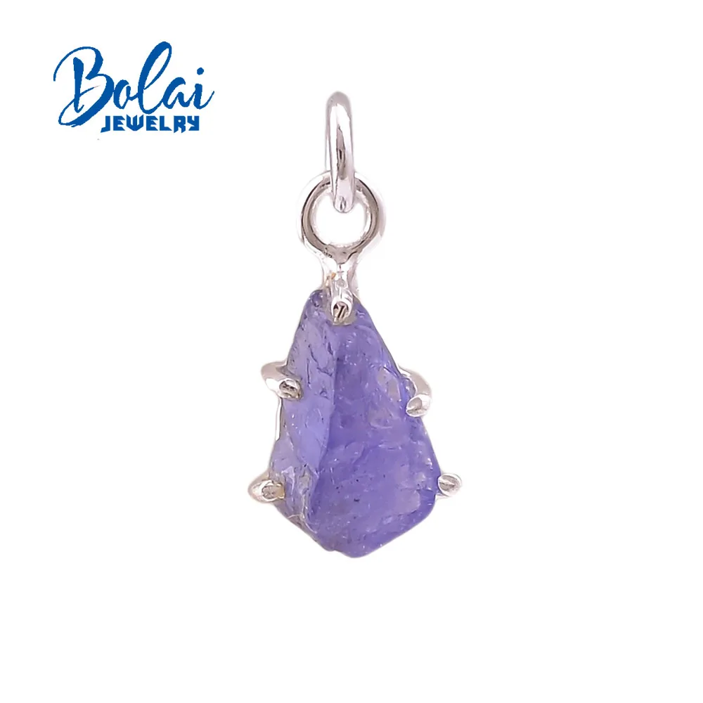 

bolaijewelry,Natural tanzanite rough pendant, 925 sterling silver, simple style, original gem boutique jewelry