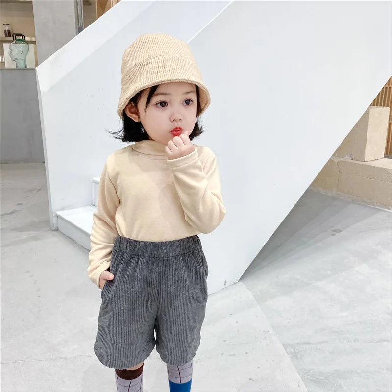 Children turtleneck T-shirt long sleeve tops boys and girls double-sided velvet solid Bottoming Shirt clothes Unisex base layer