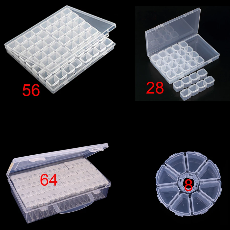 64&56&28&8 Slot Storage Box For Diamond Painting Tool,Nail Art Stone,Plastic Storage Case Accessories Diamond  Embroidery Sale