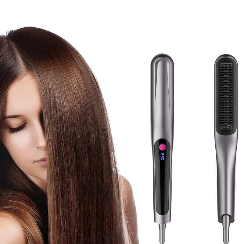 

30s Fast Heating Hair Straightener Brush Anti-Scald Ceramic Beard Straightener 3 Temp Heating Dual Voltage Straightening Comb