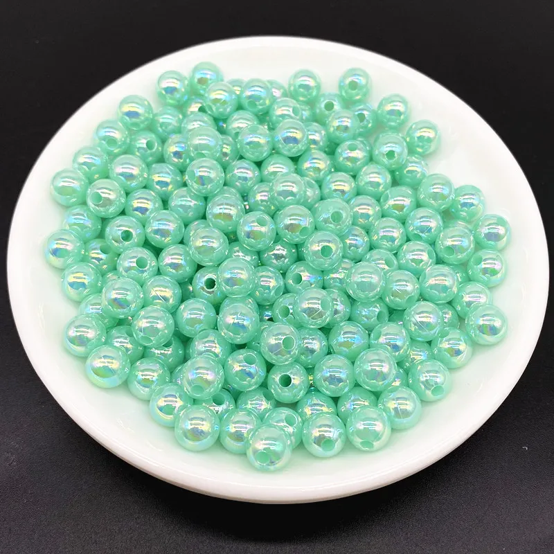 6 8 10mm AB Color Plating Acrylic Beads Loose Spacer Round  Jewelry Making DIY