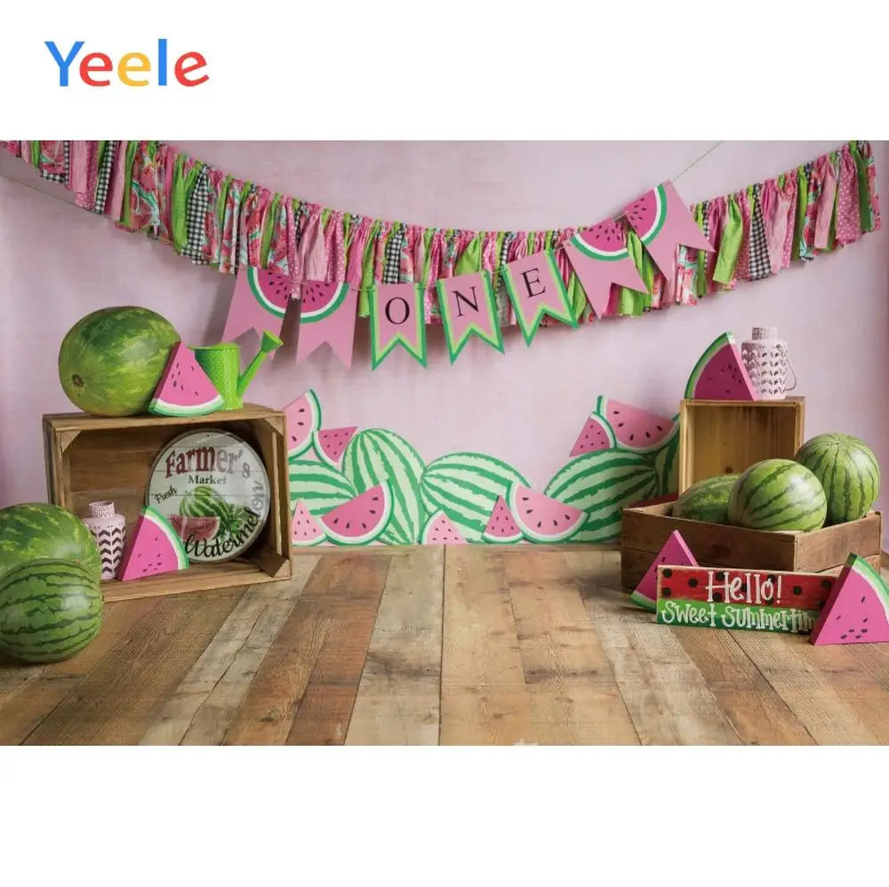 Yeele-Fondo de vinilo con suelo de madera de sandía, feliz cumpleaños, estudio fotográfico de bebé para decoración, tamaño personalizado